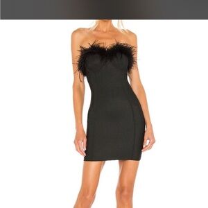 superdown Black Strapless Feather-Trim Bodycon Dress